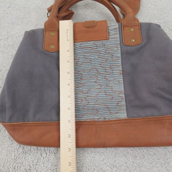 Mo & Co Bag Purse Carry On Weekender Suede Leather Gray Blue Mixed Media Boho - Picture 5 of 16